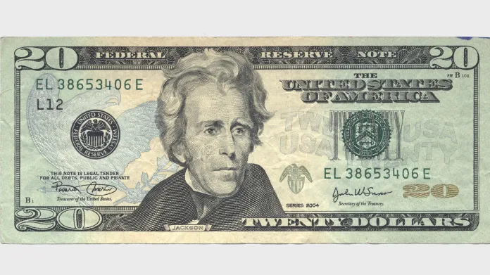 Dvacetidolarová bankovka s Andrewem Jacksonem