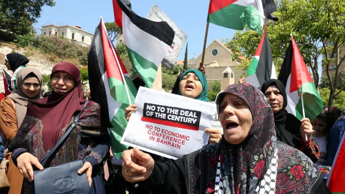 Palestinský protest proti Trumpovu mírovému plánu