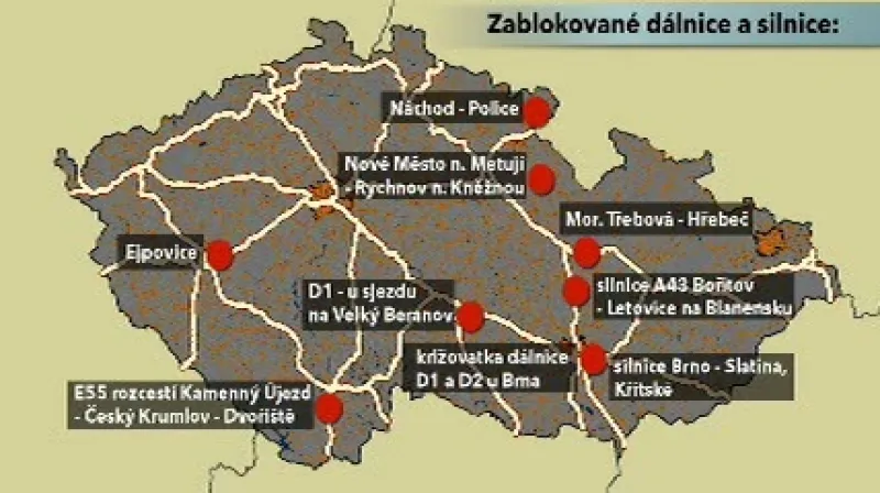 Zablokované silnice a dálnice