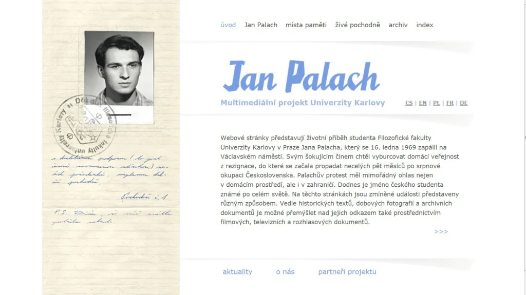 Webové stránky www.janpalach.cz