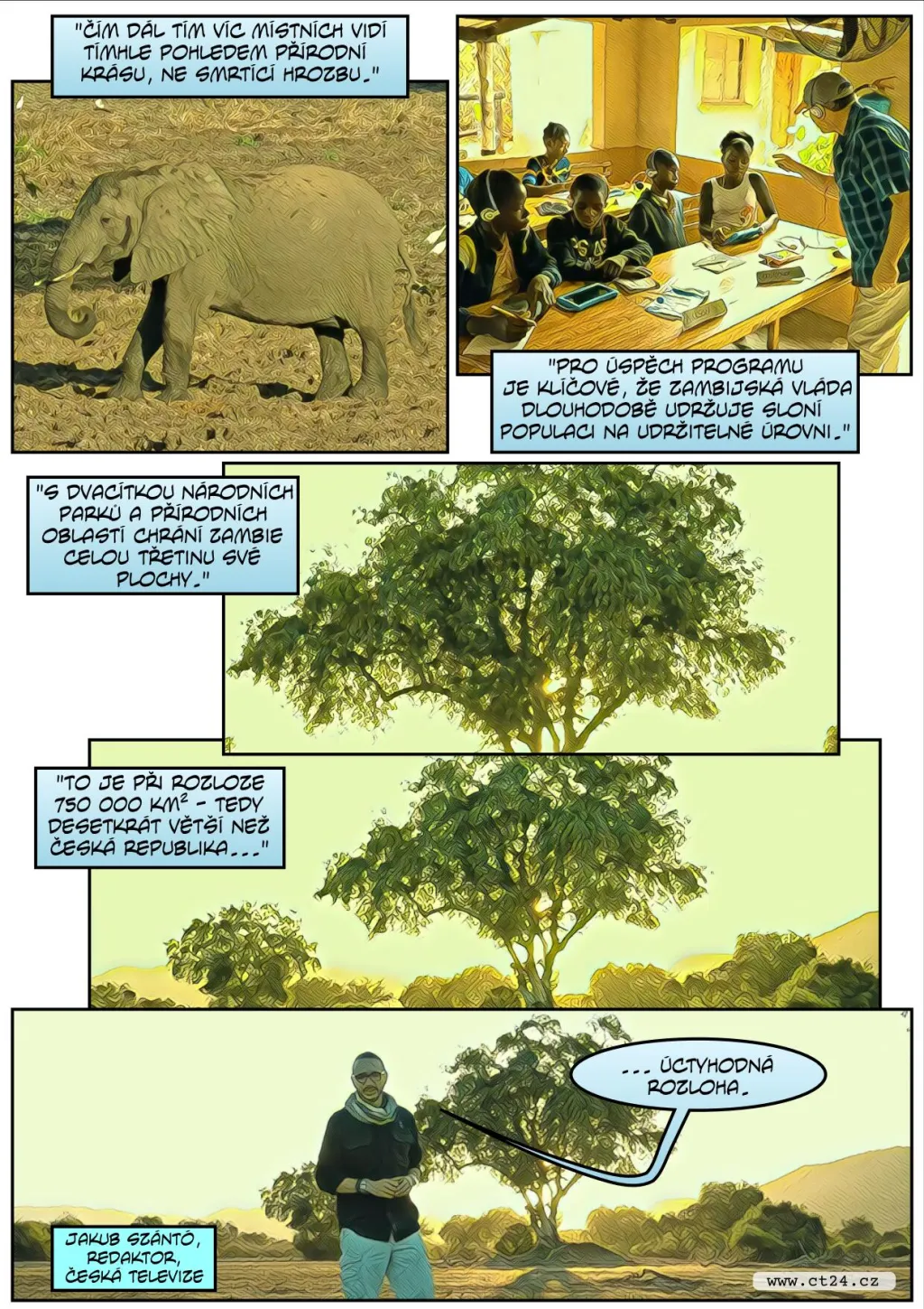Komiks: Příliš velká populace slonů v Botswaně