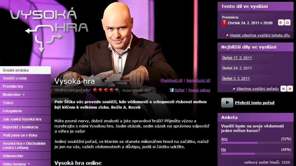 Web pořadu Vysoká hra