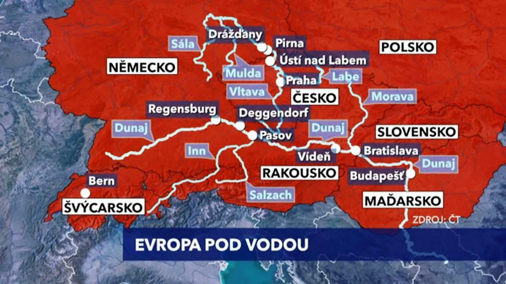 Povodňová mapa Evropy
