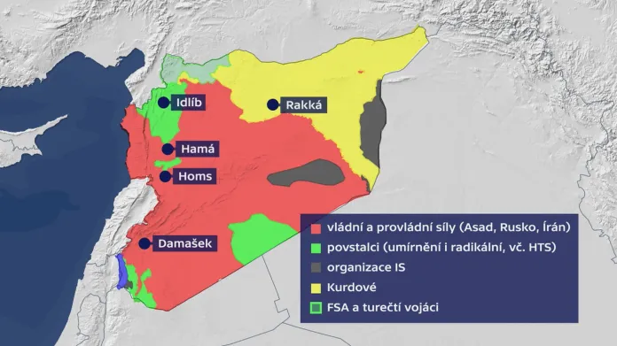 Rozložení sil v Sýrii (duben 2018)