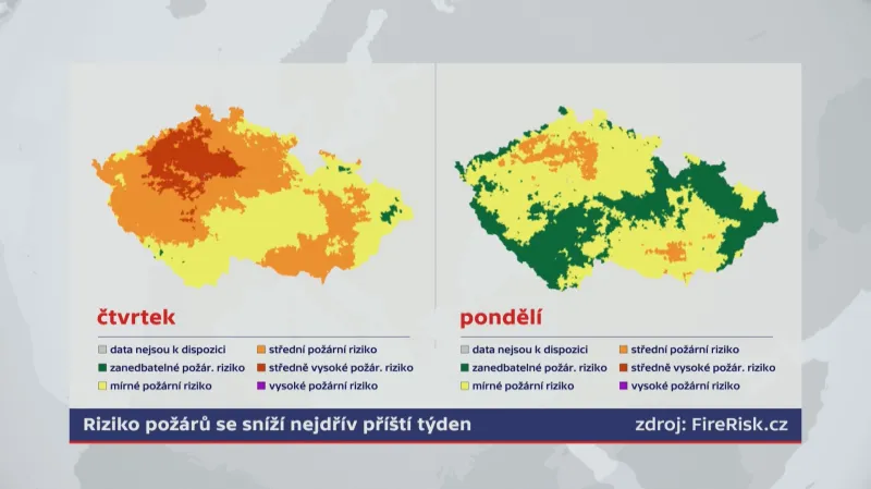 Riziko požárů se sníží nejdřív příští týden