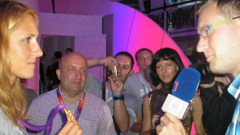 Petr Kubásek s olympijskou vítězkou Miroslavou Knapkovou v Londýně