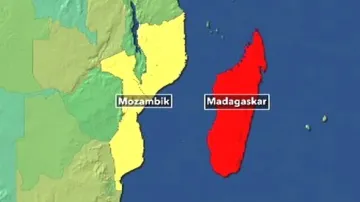 Mapa Madagaskaru a Mosambiku