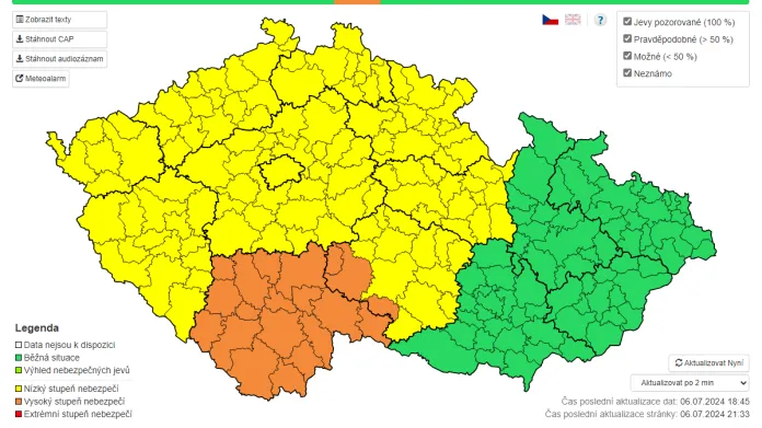 Výstraha před bouřkami 6. července 2024