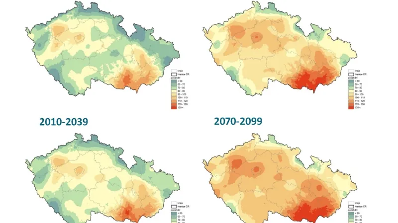 Projekce dlouhodobých průměrů počtu dní beze srážek
