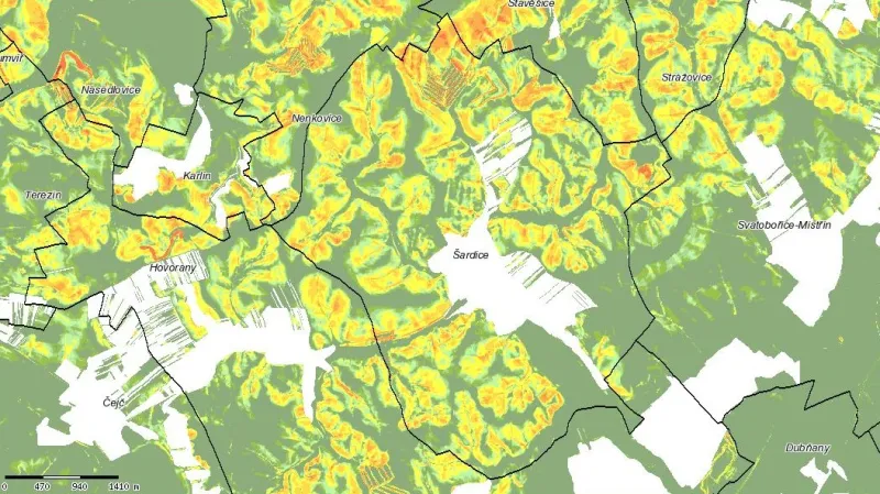 Erozní mapa katastru Šardic