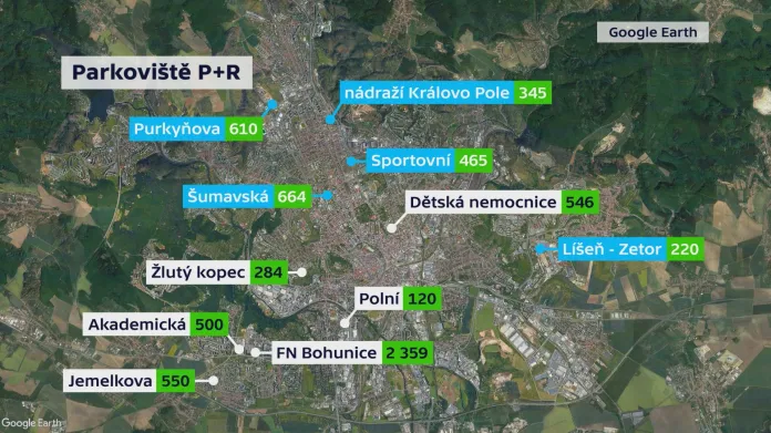Plánovaná parkoviště P+R v Brně