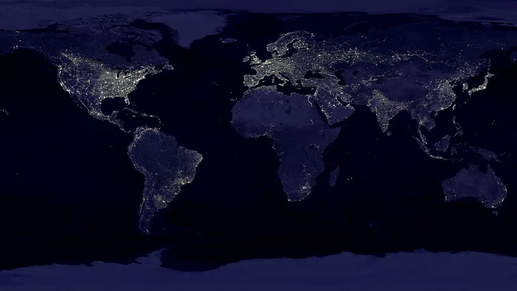 Mozaika záběrů Země v noci