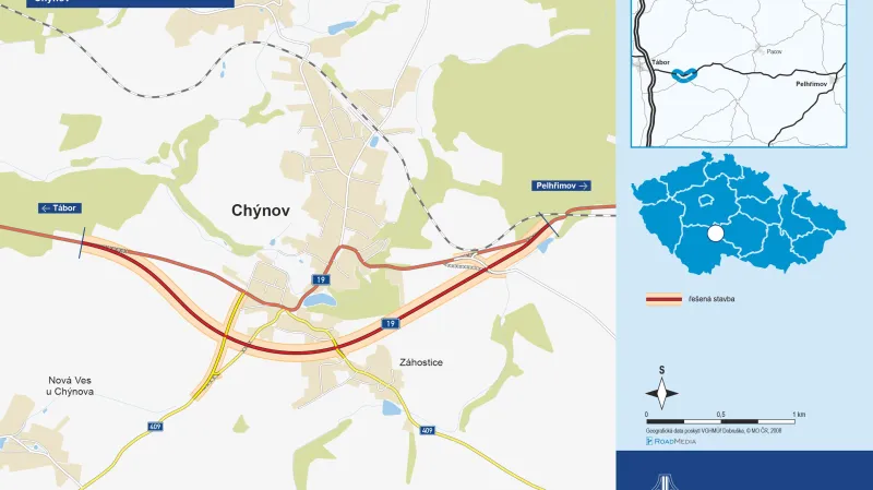 Mapa obchvatu Chýnova