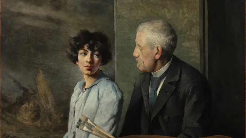 Josefina Mařáková (Pepa Mařák), Vlastní podobizna s otcem, 1896 (z výstavy Ženy, mistryně, umělkyně v NGP)