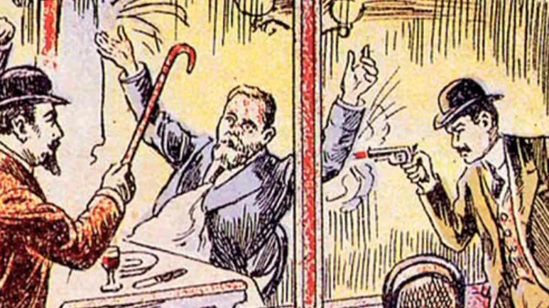 Kresba atentátu na Jeana Jaurèse