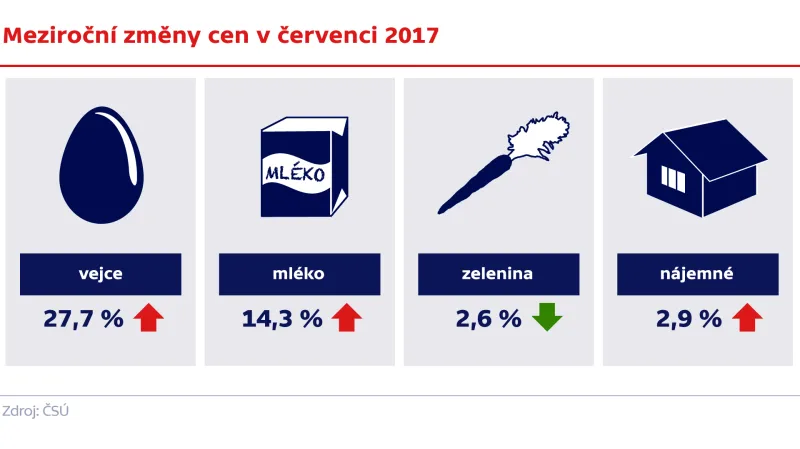 Meziroční změny cen v červenci 2017