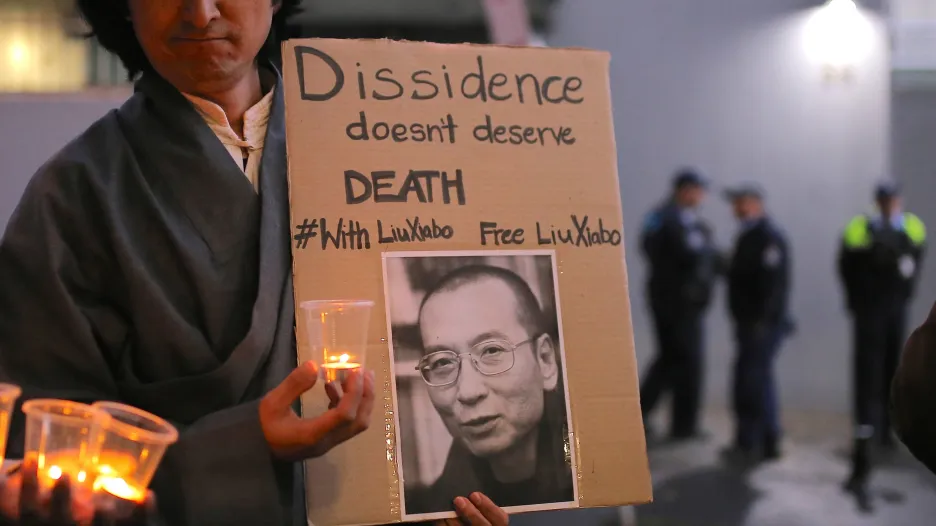 Protest na podporu čínského disidenta Lioua