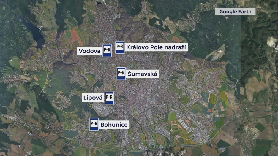 Plánovaná parkoviště P+R v Brně