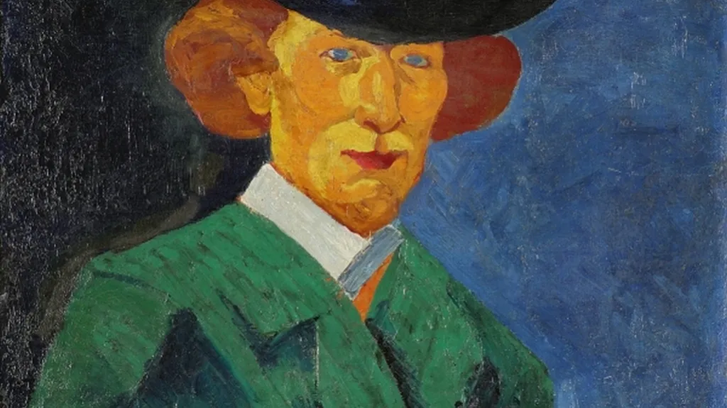 Bohumil Kubišta / Vlastní podobizna s modrým pozadím, 1908