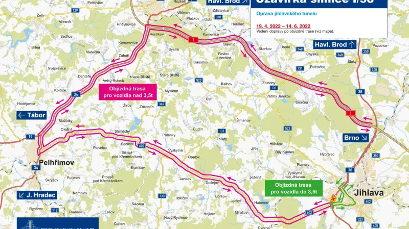 Objízdné trasy silnice I/38 a tunelu
