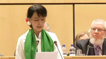 Su Ťij při projevu na konferenci MOP v Ženevě