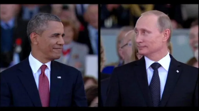 Barack Obama a Vladimir Putin na oslavách Dne D