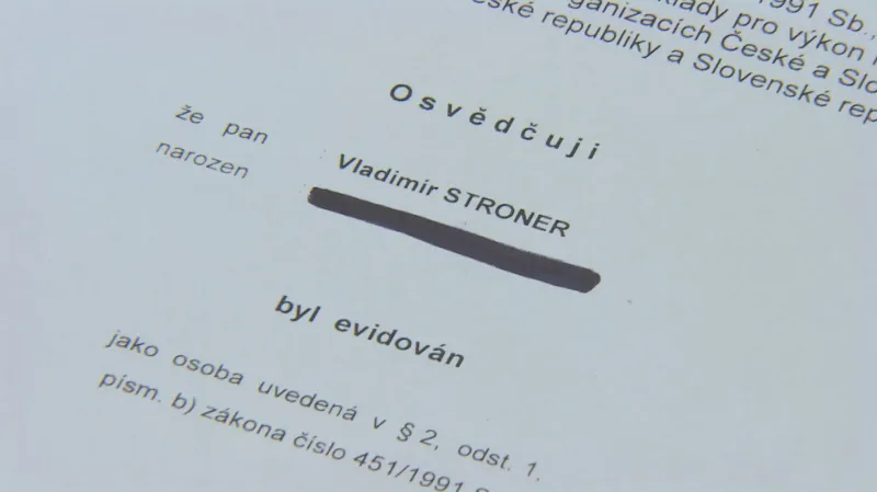 Pozitivní lustrační osvědčení Vl. Stronera