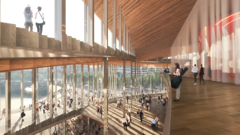 Vizualizace budovy nové filharmonie v Praze