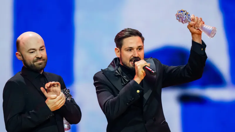 Nejlepší hudba: Jonatan Pastirčák (vpravo) a Ondřej Mikula za film Sbormistr