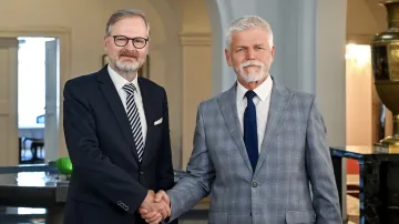 Premiér Petr Fiala (ODS) a prezident Petr Pavel