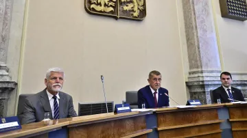 Prezident Petr Pavel na jednání vlády (snímek z 8. 6. 2026)