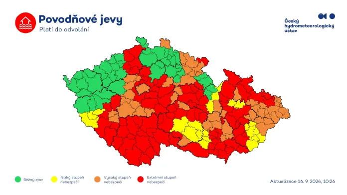 Aktualizovaná předpověď povodní z pondělního dopoledne