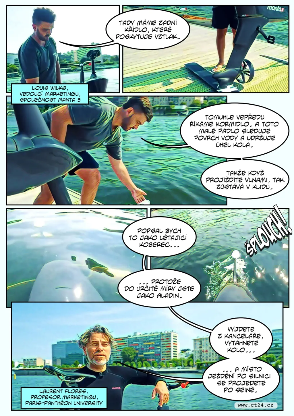 Experimentální vodní bicykl dovolí sportovcům brázdit hladiny vodních ploch