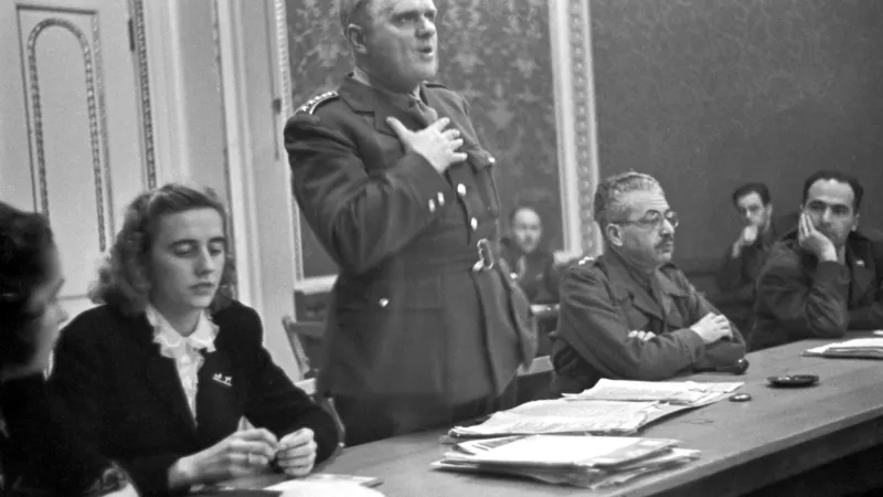 Bohuslav Ečer vypovídá při Norimberském procesu