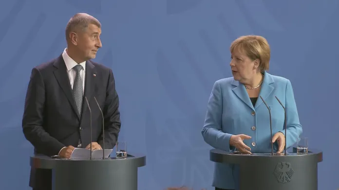 Tisková konference premiéra Andreje Babiše a německé kancléřky Angely Merkelové