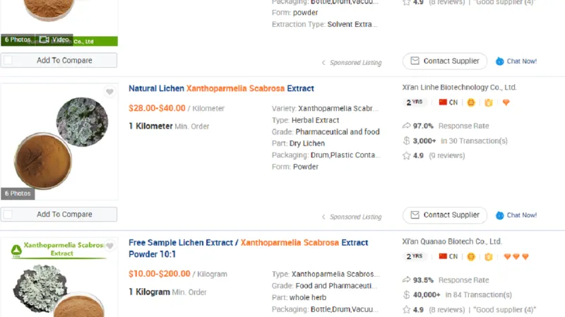 Nabídka lišejníku Xanthoparmelia scabrosa na serveru Alibaba
