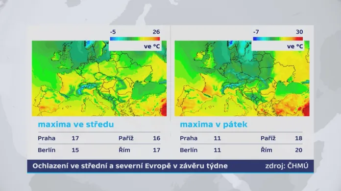 Další ochlazení ve střední Evropě