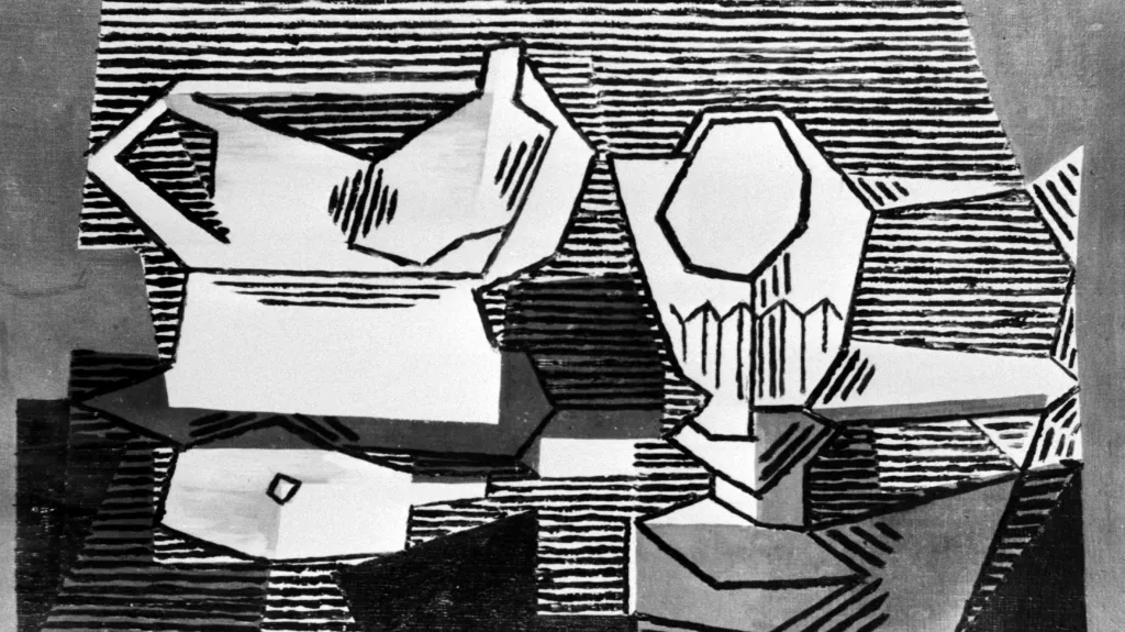 Černobílá reprodukce Picassova Stolu s pohárem, zveřejněná po krádeži v roce 1991