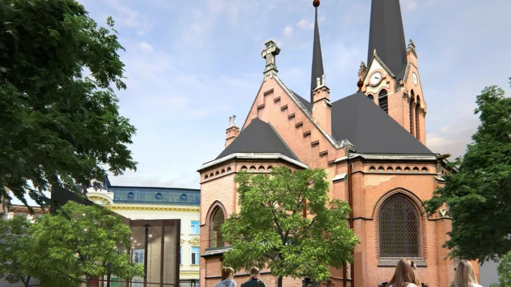 Vizualizace opraveného červeného kostela v Olomouci