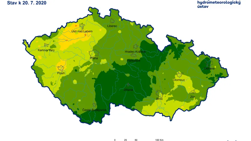 Míra ohrožení půdním suchem v hloubce 0 až 40 centimetrů
