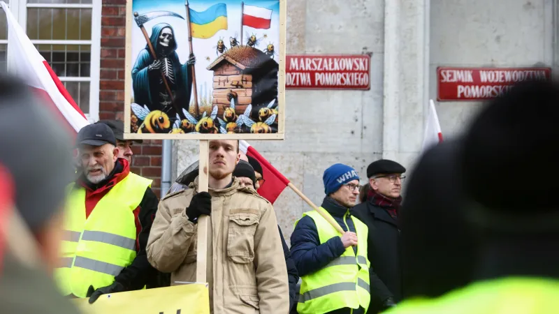 Protestující polští zemědělci v Gdaňsku