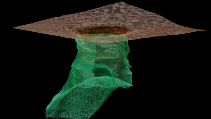 Vizualizace radarového snímku jeskyně na Měsíci