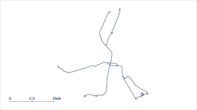 Jaké město je na této mapě jeho tramvajové tratě?