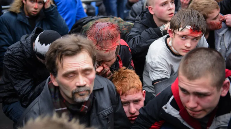 Následky střetu dvou ukrajinských táborů v Charkově