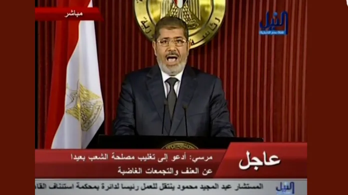 Muhammad Mursí při večerním projevu