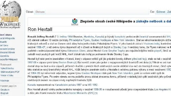 200 000. článek na české Wikipedii