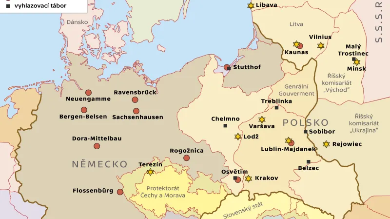 Mapa nacistických koncentračních táborů