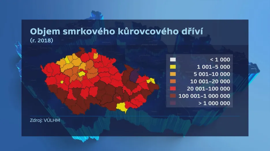 Objem smrkového kůrovcového dříví