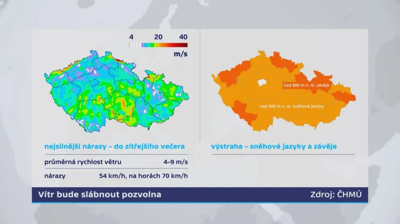 Výstraha před větrem a sněhovými jazyky