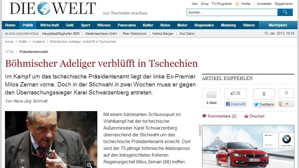 Český šlechtic ohromil Česko, píše německý Welt